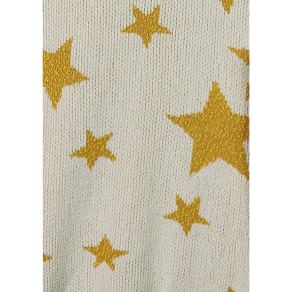 Golden Yellow Star Sweater Medium Cream Cotton Celestial Statement Timeless - Picture 6 of 10